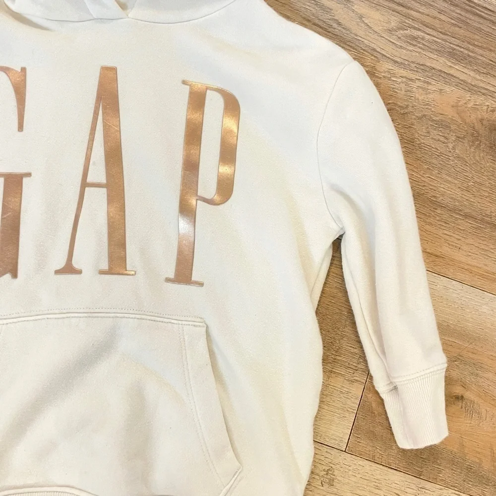 GAP Kids Girl’s Ivory Gold Logo Pullover Hoodie Size XS